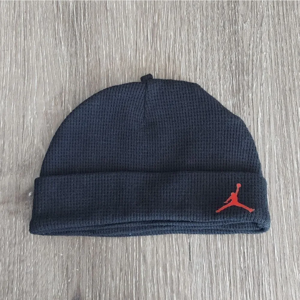 Jordan Jumpman Hat Baby 6 Months Beanie Cap Black Red Cuffed Winter Knit EUC